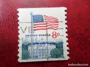 Sellos: -estados unidos, 1971, bandera y casa blanca, Yvert 923A